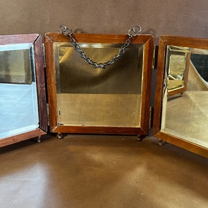 Antique Art Nouveau Triple Vanity Dresser Shaving Mirror