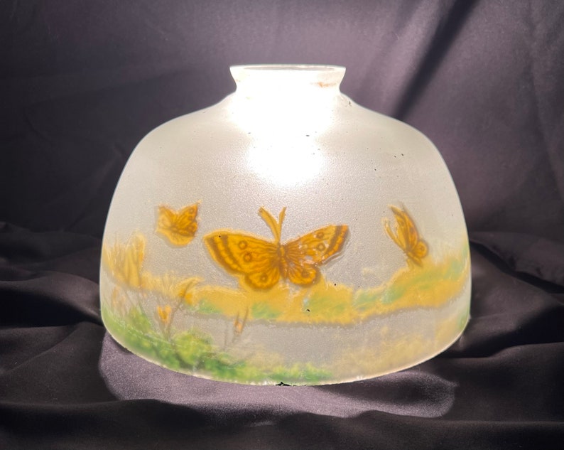 Antique Reverse Painted Lamp Shade Satin Glass Butterfly Etsy