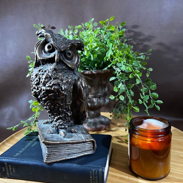 Vintage Library Owl Figure on Book Dark Academia