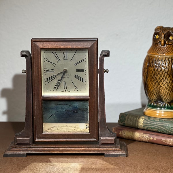 Vintage Seth Thomas Swivel Shaving Clock Mirror Working 4 Jewel