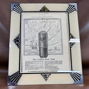 Vintage Glass Reverse Painted Frame Photograph Cream and Gold 10 x 12