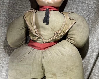 Antique Large Military Stuffed Doll Dolly Dingle Eyes