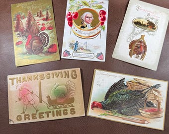 Vintage Thanksgiving Post Cards Set of 5 Embossed 1910