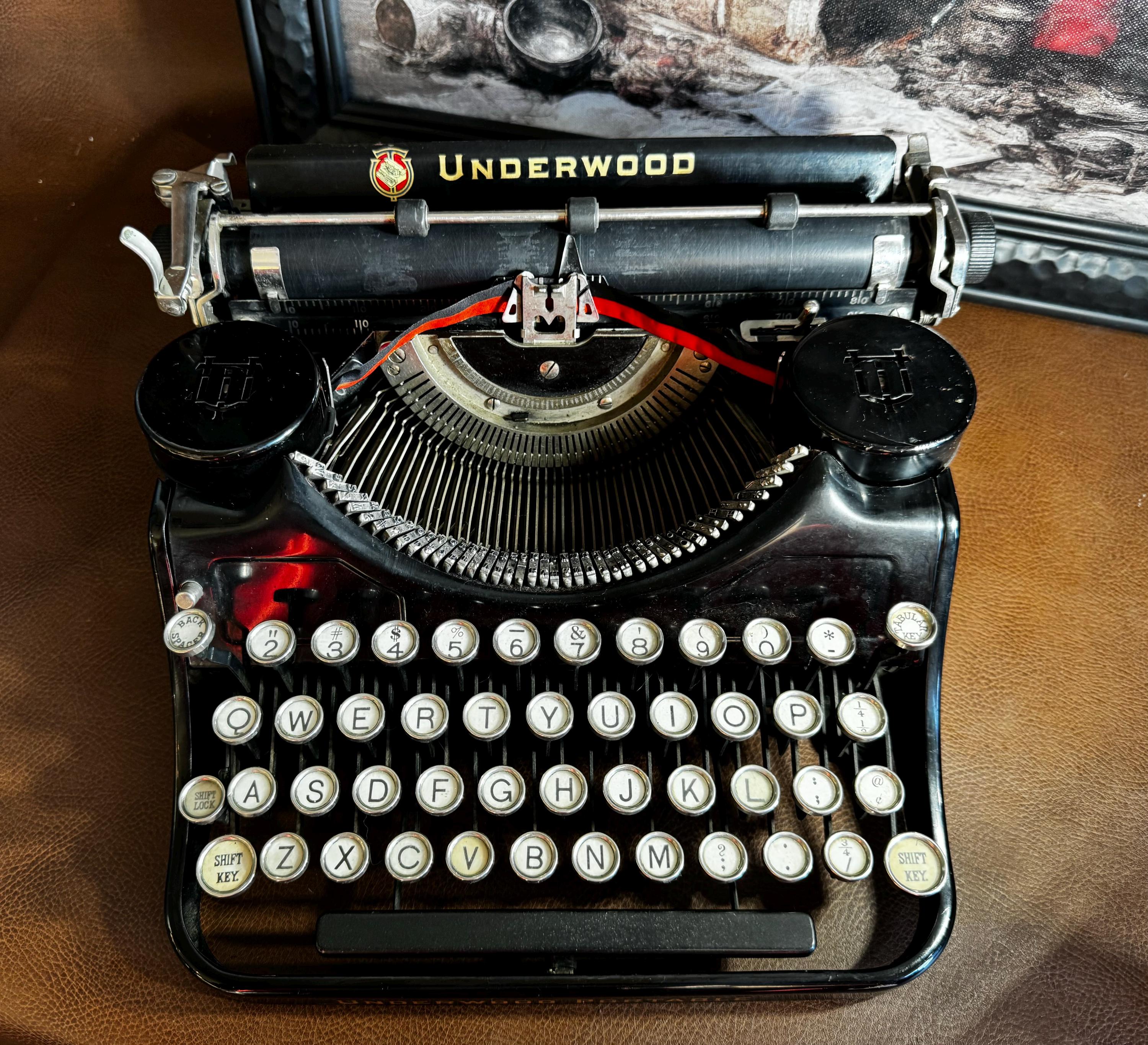 1929 Green Wood Underwood 4 Bank Portable Manual Typewriter