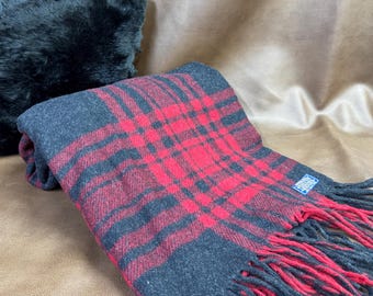 Vintage Pendleton Red and Black Plaid Wool Throw Blanket Tartan Print