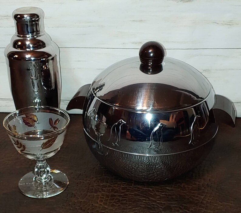 Vintage Chrome Ice Bucket Penguins Bakelite Handles Etsy