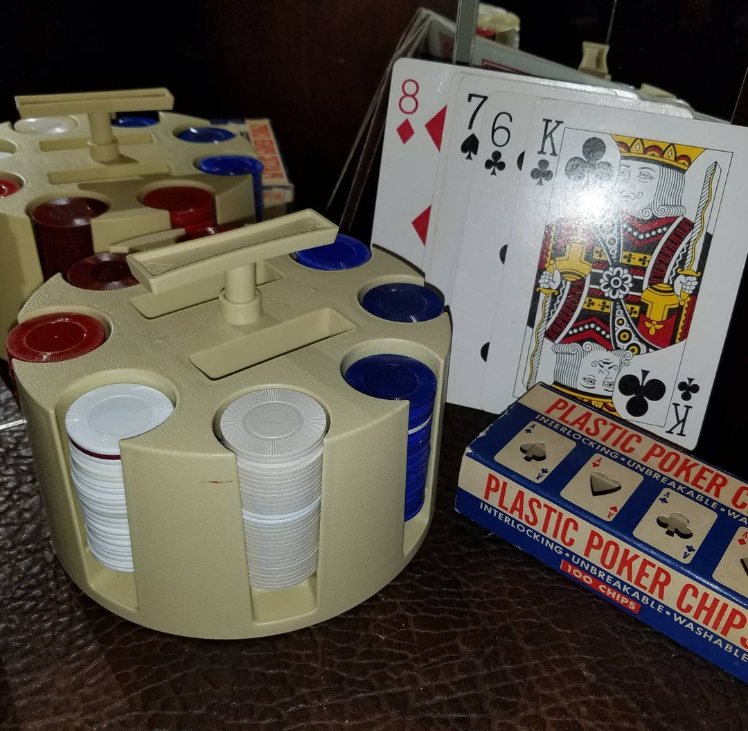 Vintage Mid Century Poker Chip Carousel With Chips Ivory Game Etsy
