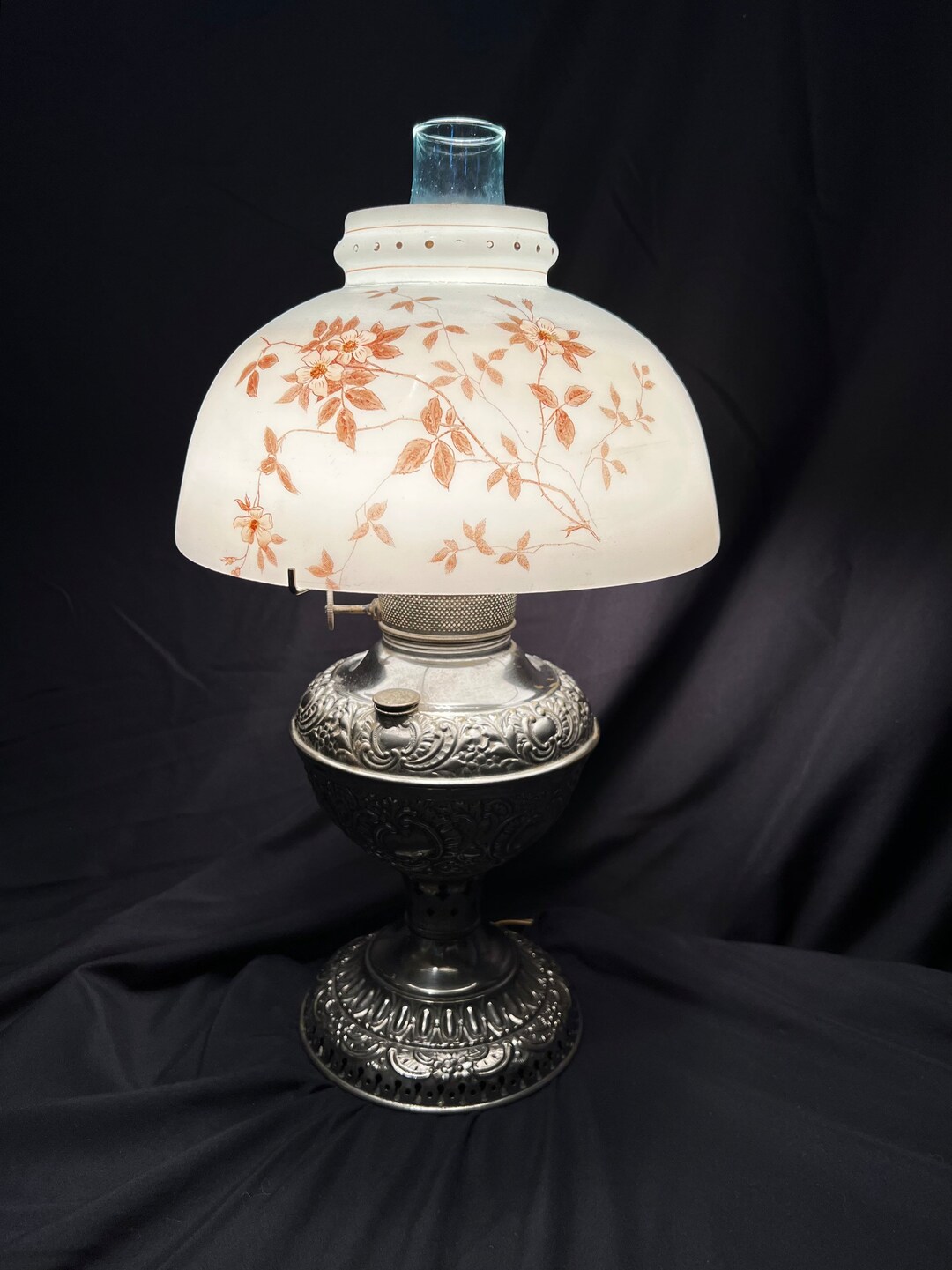 Antique Millers Vestal Oil Lamp Electrified Milk Glass Shade Nickel