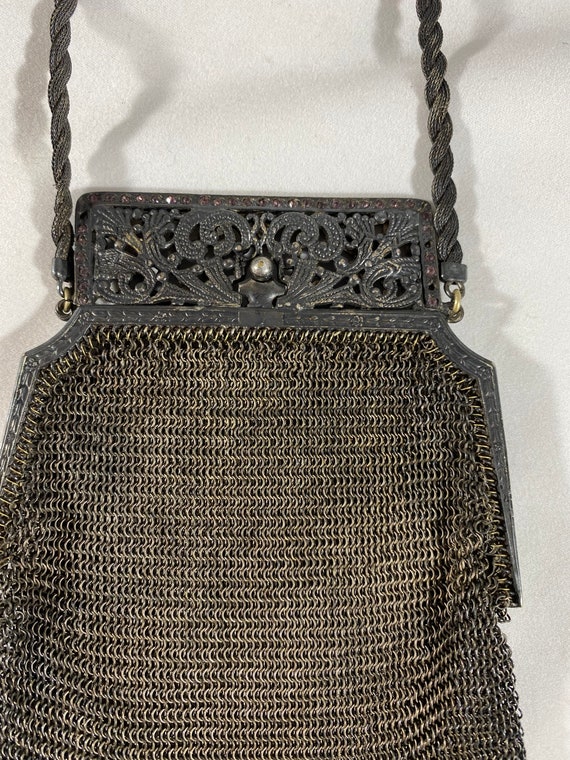 Antique Whiting and Davis Mesh Handbag Purse Even… - image 3