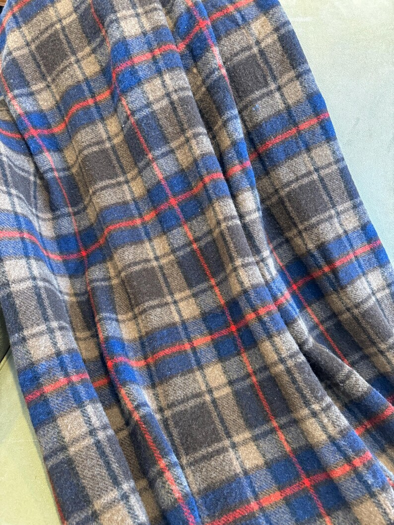 Vintage Pendleton Blanket Navy Blue Brown and Orange Plaid Wool Throw