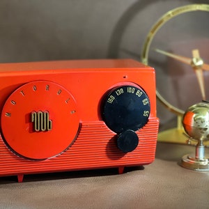 Vintage Orange Red Radio AM Motorola Working Mid Century