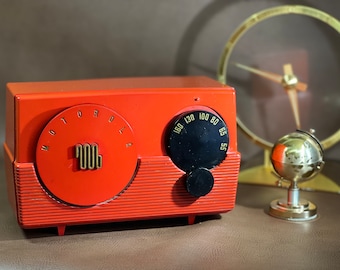 Vintage Orange Red Radio AM Motorola Working Mid Century