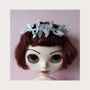 Doll leaf garland/tiara/crown, Blythe and Pullip size, silver