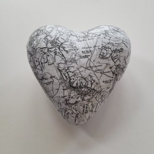 3D Decoupaged gothic North York Moors, Yorkshire map heart decoration, medium, plump, black and white