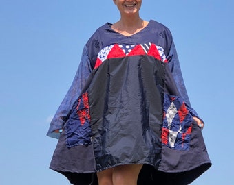 Handmade Patchwork Midi Dress: Upcycled Boho Plus-Size Tunic
