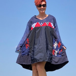Handmade Patchwork Midi Dress: Upcycled Boho Plus-Size Tunic