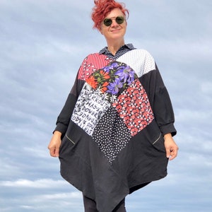 Plus-Size Patchwork Tunic Dress – Handmade Upcycled Art