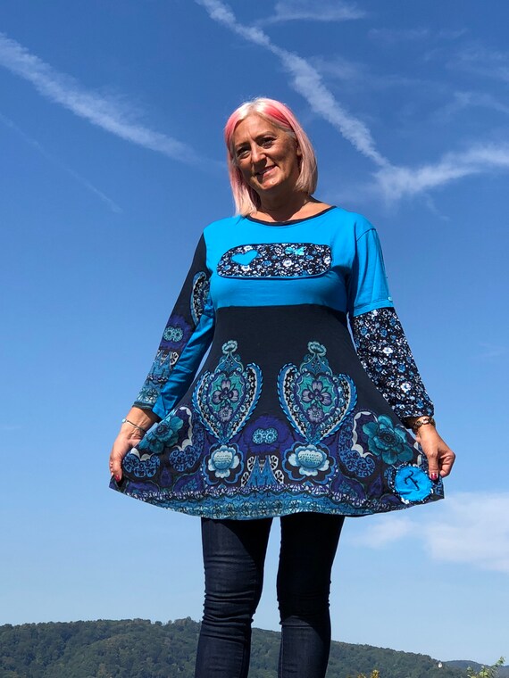 M L Stress free Dress Comfy Joyful Unique Tunic Fancy Handmade
