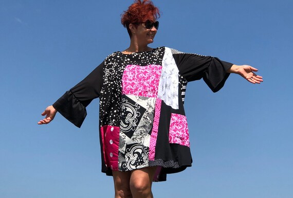 black and white patchwork dress