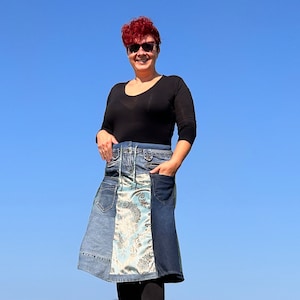 Maxi Denim Skirt  teal velvet upcycled denim one of a kind drawstring Upcycled  skirt