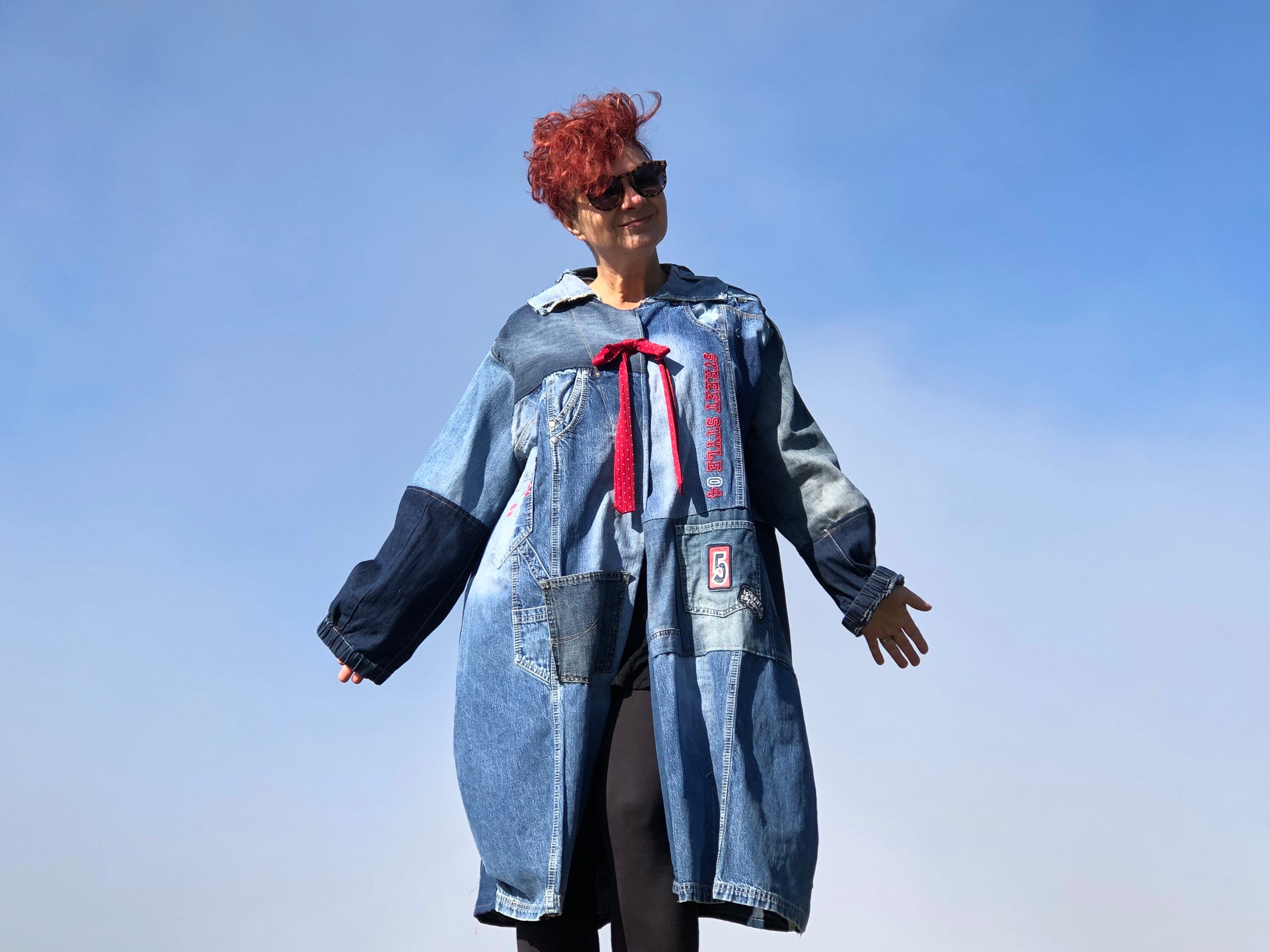 Blue Denim Patchwork Lined Coat Duster 