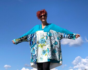 blue and white patchwork dress Sky Blue Floral Print U Neck Sleeveless Striped Ruffle Hem Patchwork D –  Blue Zone Planet main image 0