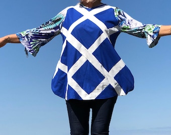 Geometric Tunic Dress – Handmade Upcycled Cotton Boho Fashion