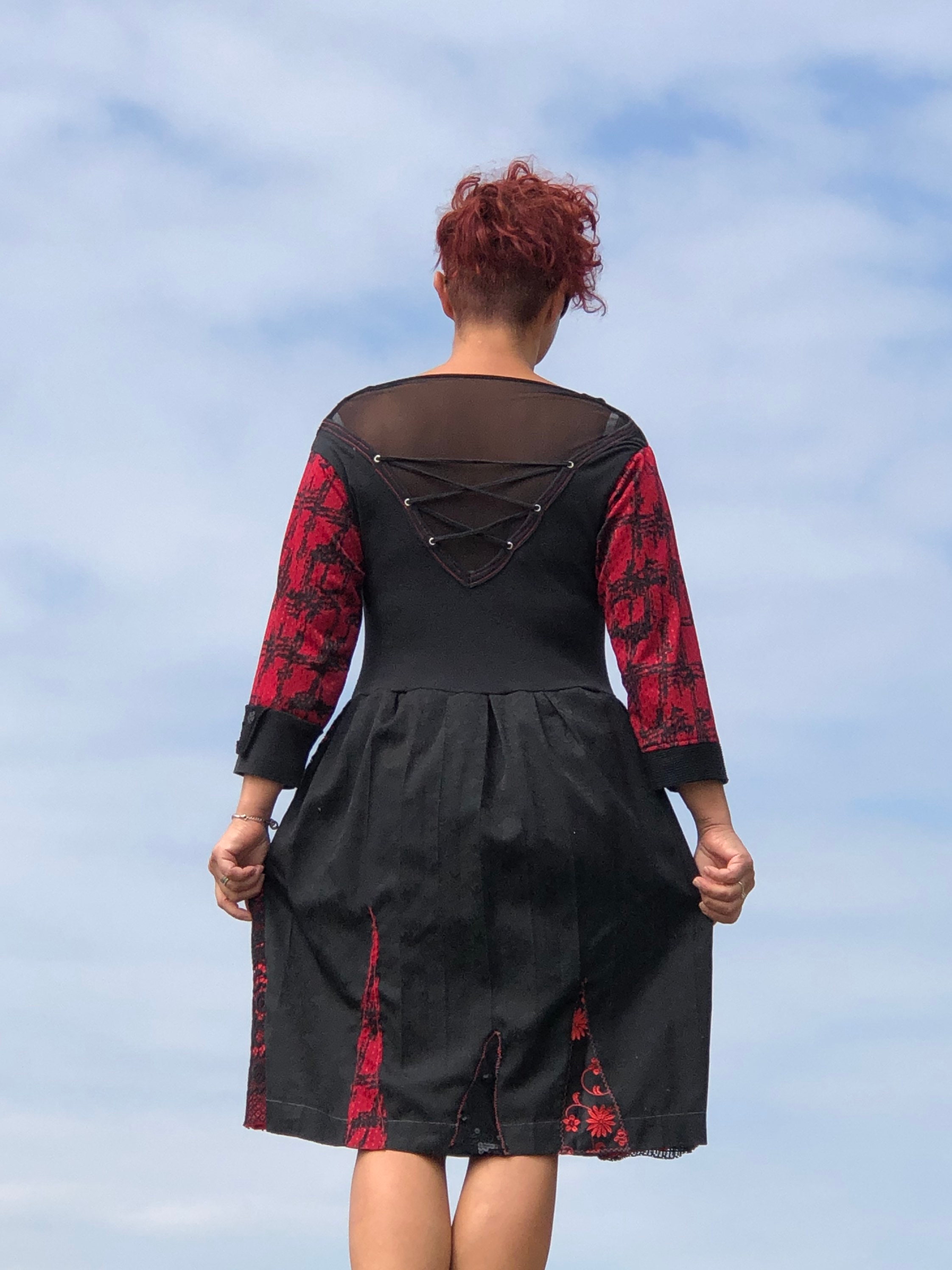 Printed Black and Red Midi Dress main image 1