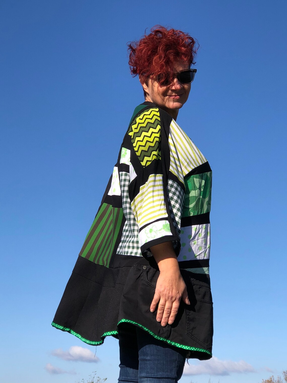 Green & Black Tunic L XL 2X 3X 4X Unique Handmade Womans | Etsy