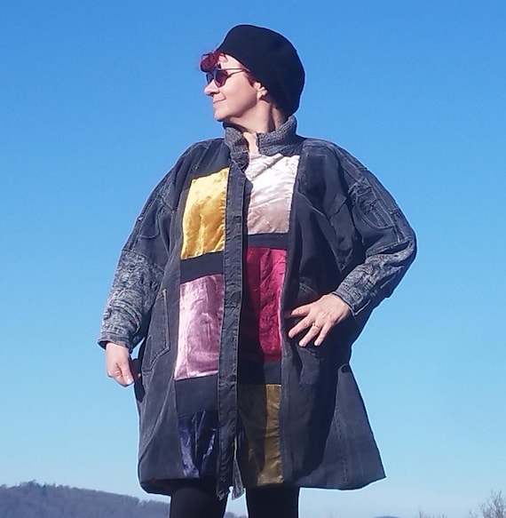 Cappotto patchwork in velluto da indossare: giacca fatta a mano