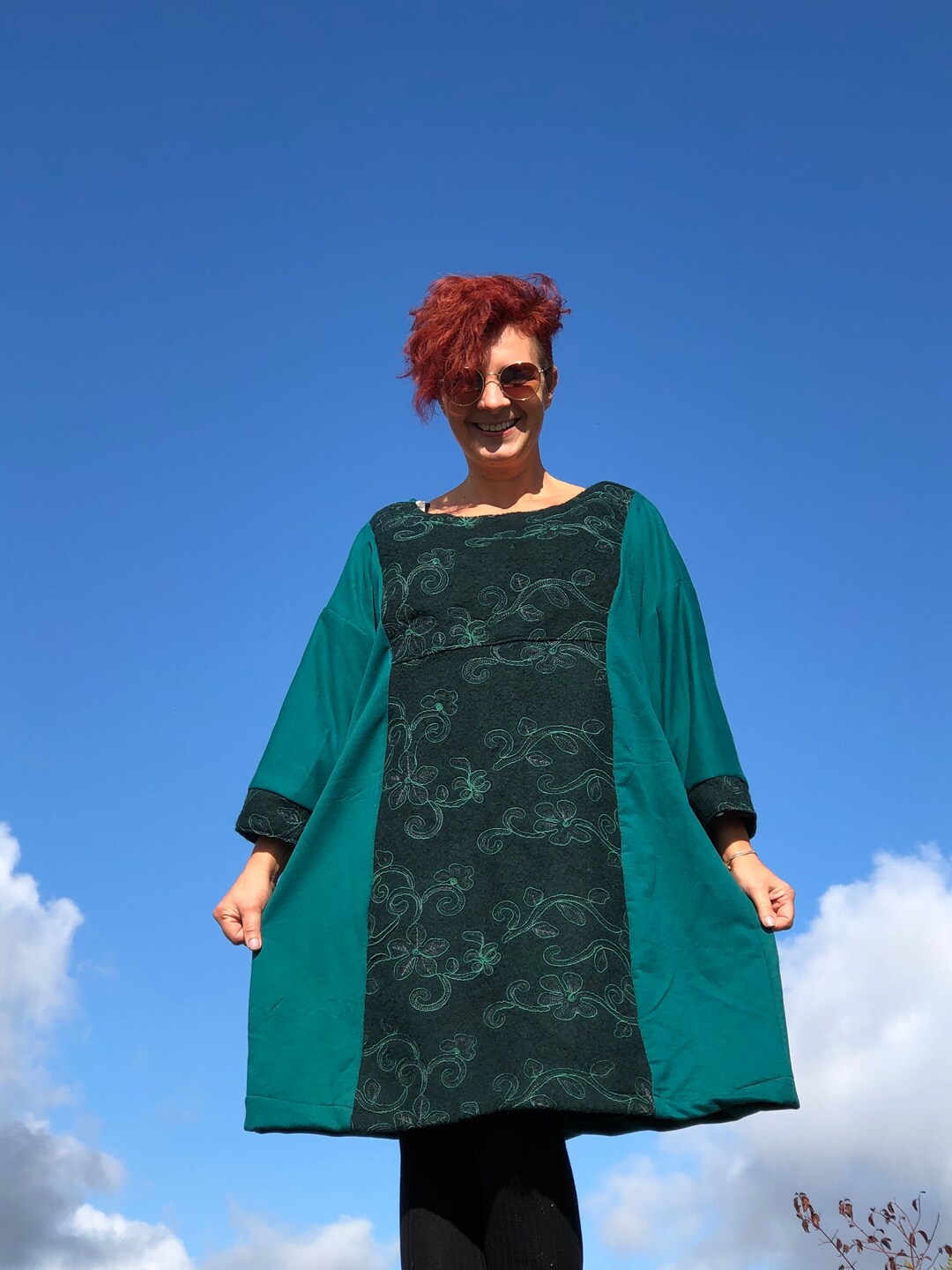 Green Winter Dress : Floral Pattern Plus Size Dress Unique - Etsy
