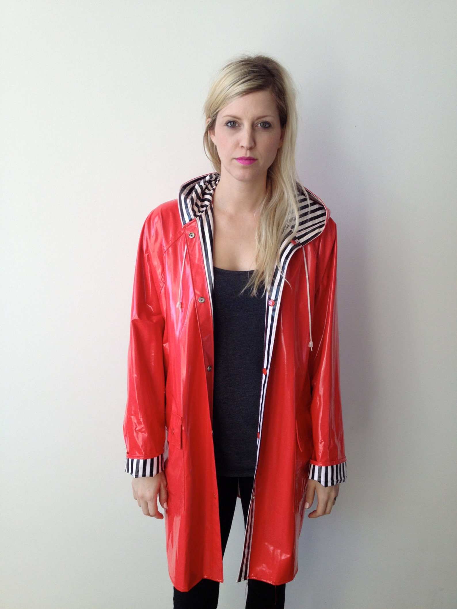 90s Reversible Striped Rain Coat Vinyl Jacket Etsy