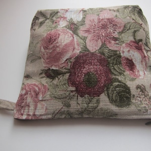 Spacious Cosmetic Storage &quot;Rustic Flowers&quot; - Linen Cosmetic Bag Made in Latvia
