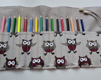 Linen Pencil Roll  - Roll Up Pencil Case - Pencil Organizer /Wrap with a rope to tie up (for 18 Pencils)