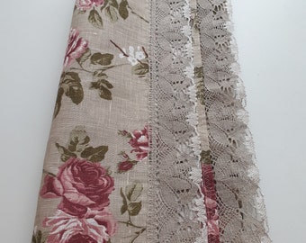 Linen Kitchen Towel "Love Roses" with Fine and Lovely Linen Lace - Made in Latvia
