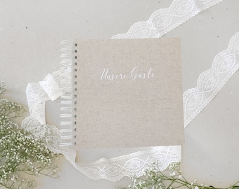 Guest book ring binder | Linen natural | white font | Wedding, birthday, baptism, communion