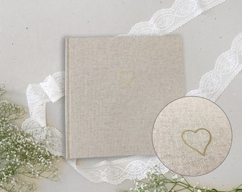 Guestbook | Linen natural | golden heart | Wedding, birthday, baptism, communion, welcome party, golden wedding anniversary