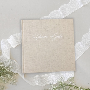 Guest book | Linen natural | white writing | Wedding Birthday Baptism Communion