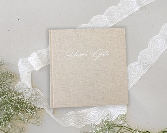 Guest book | Linen natural | white writing | Wedding Birthday Baptism Communion