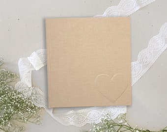 Guest book wedding with heart | Linen in beige | other colors possible | Page number expandable