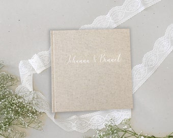 Guestbook | Linen natural | white font names | Wedding birthday baptism communion welcome party