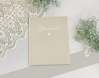 Family book linen | A5 | small heart | hidden book screws | color greige
