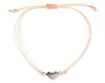Heart delicate real silver bracelet handmade in Montreal