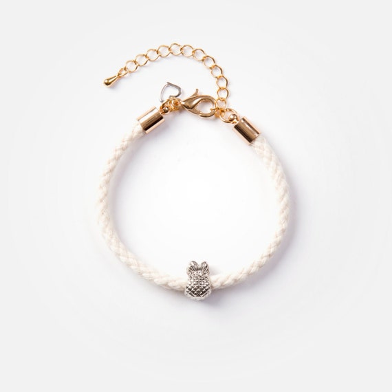 Pineapple charm bracelet on a rope handmade in Montreal