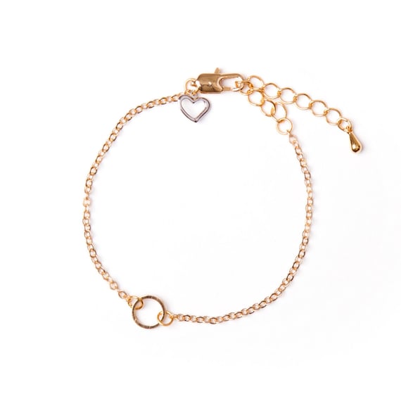 Gold-plated bracelet with small ring charm handmade in Montreal