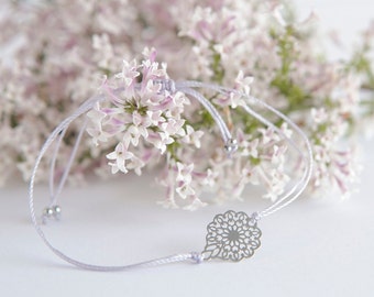 Silver flower bracelet handmade in Montreal