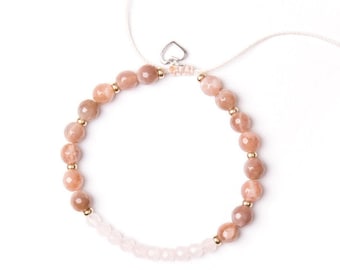 Sunstone, pink quartz bohemia bracelet handmade in Montreal
