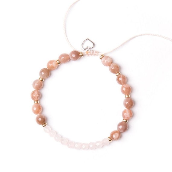 Sunstone, pink quartz bohemia bracelet handmade in Montreal