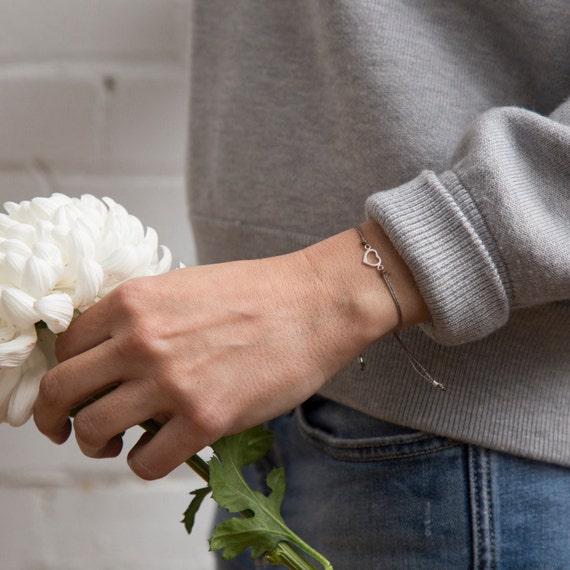 Delicate real silver heart bracelet handmade in Montreal