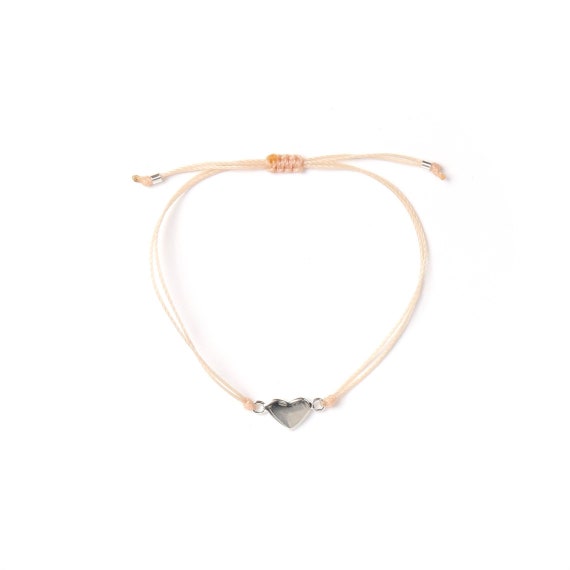 Heart delicate real silver bracelet handmade in Montreal